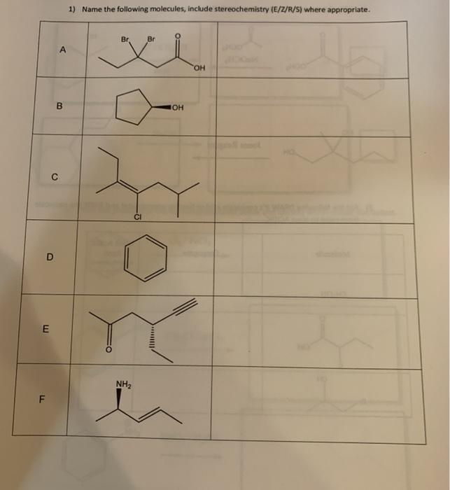 Solved 1) Name the following molecules, include | Chegg.com