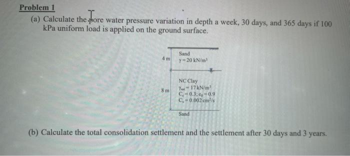 Solved Problem 1 T (a) Calculate the pore water pressure | Chegg.com