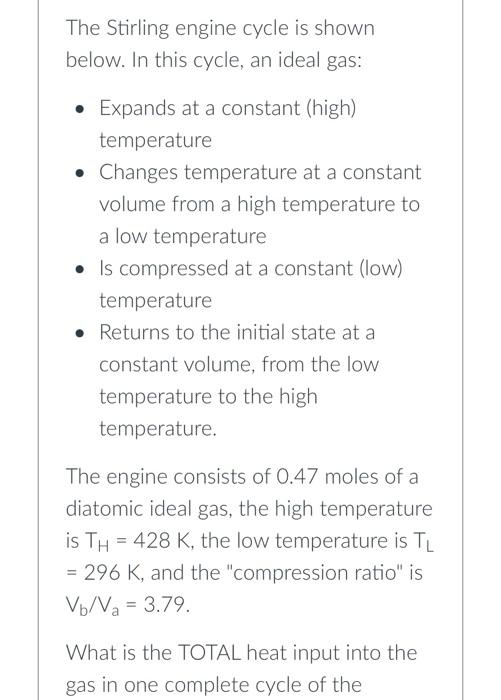 Solved The Stirling engine cycle is shown below. In this | Chegg.com
