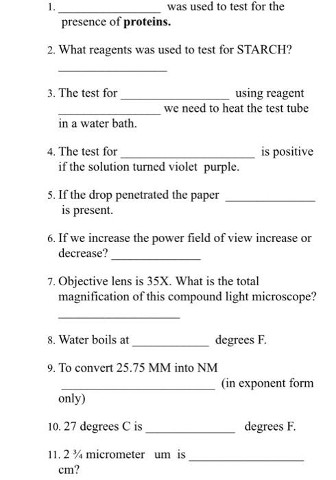 Solved LAB QUIZ # ! NAME NO CLASS 1. was used to test for | Chegg.com