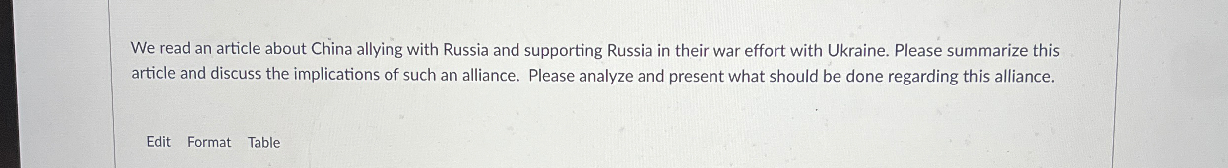 Solved We read an article about China allying with Russia | Chegg.com