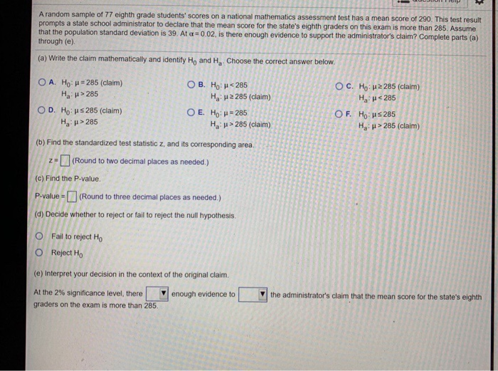 Solved A random sample of 77 eighth grade students' scores | Chegg.com