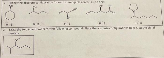 Solved 1. Select the absolute configuration for each | Chegg.com