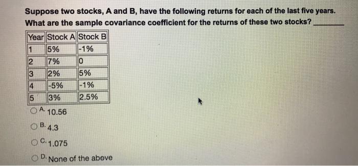 Solved Suppose Two Stocks, A And B, Have The Following | Chegg.com