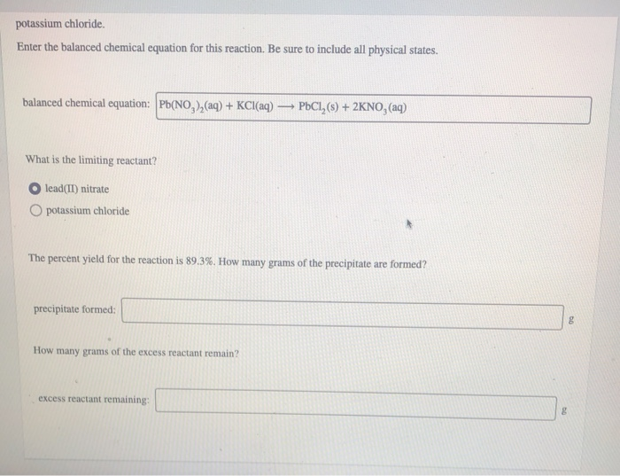 Solved Potassium Chloride. Enter The Balanced Chemical | Chegg.com