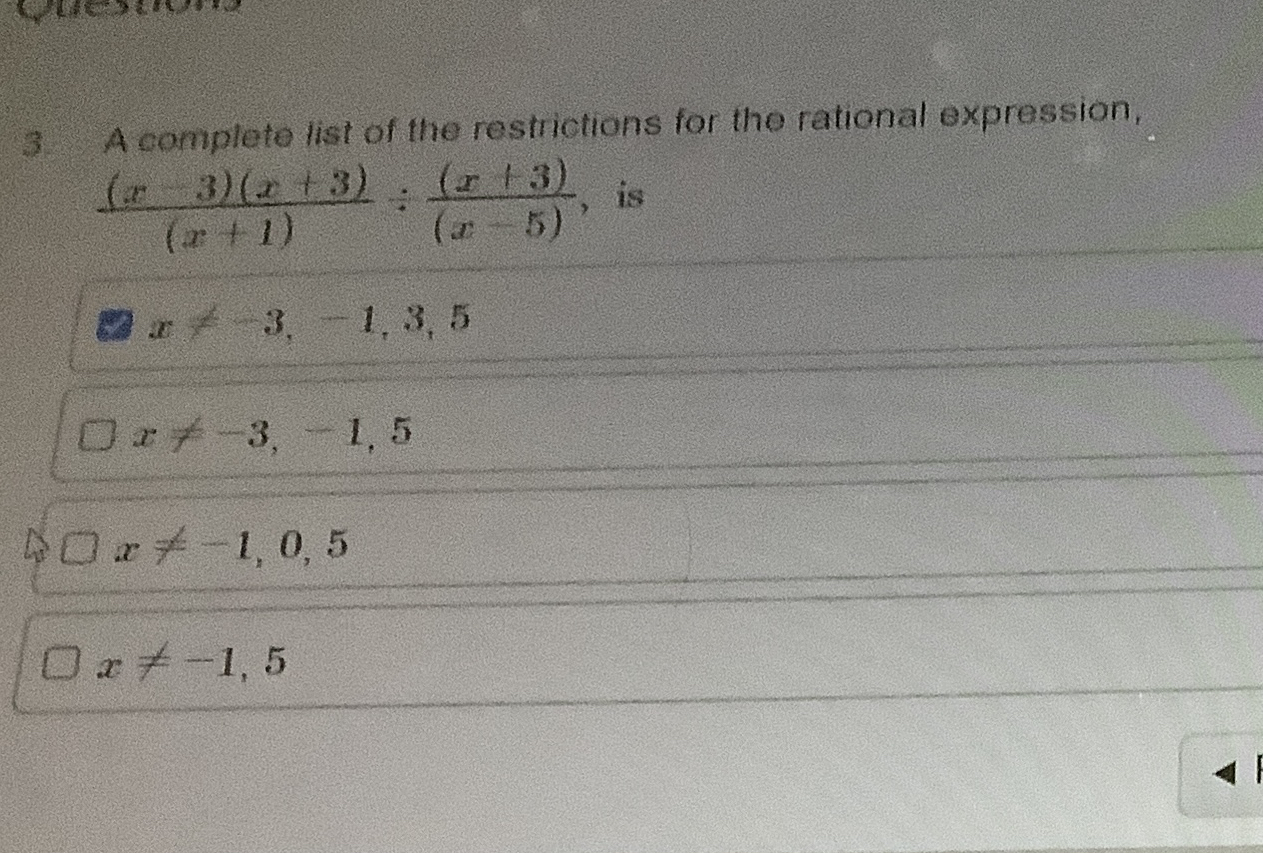 Solved A complete list of the restrictions for the rational | Chegg.com