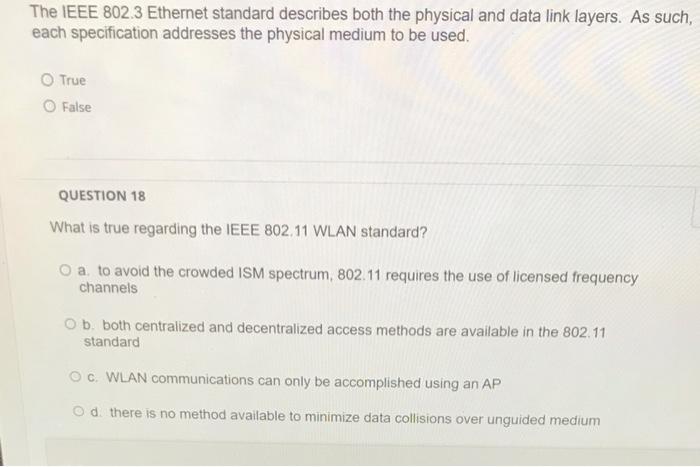 Solved The IEEE 802.3 Ethernet standard describes both the | Chegg.com