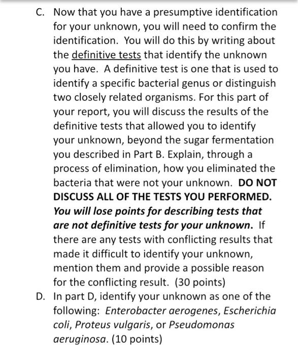Solved You will identify an unknown bacterium based on a | Chegg.com