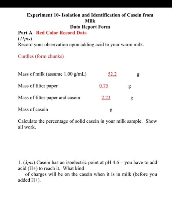 Experiment 10 Isolation and Identification of Casein
