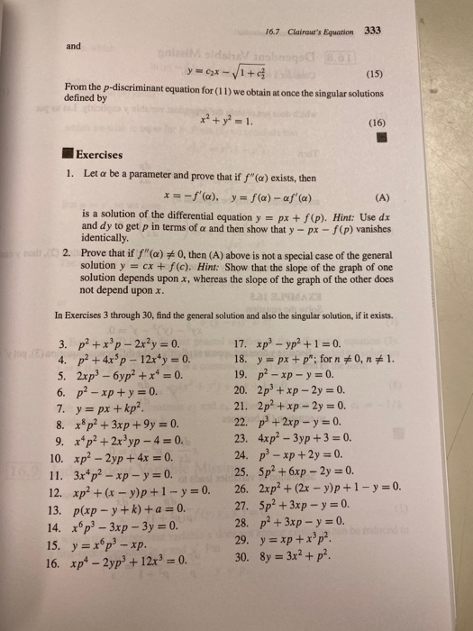 Solved 16 7 Clairaut S Equation 333 And Ends In All Y X Chegg Com