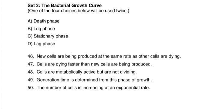 Solved Set 2: The Bacterial Growth Curve (One of the four | Chegg.com