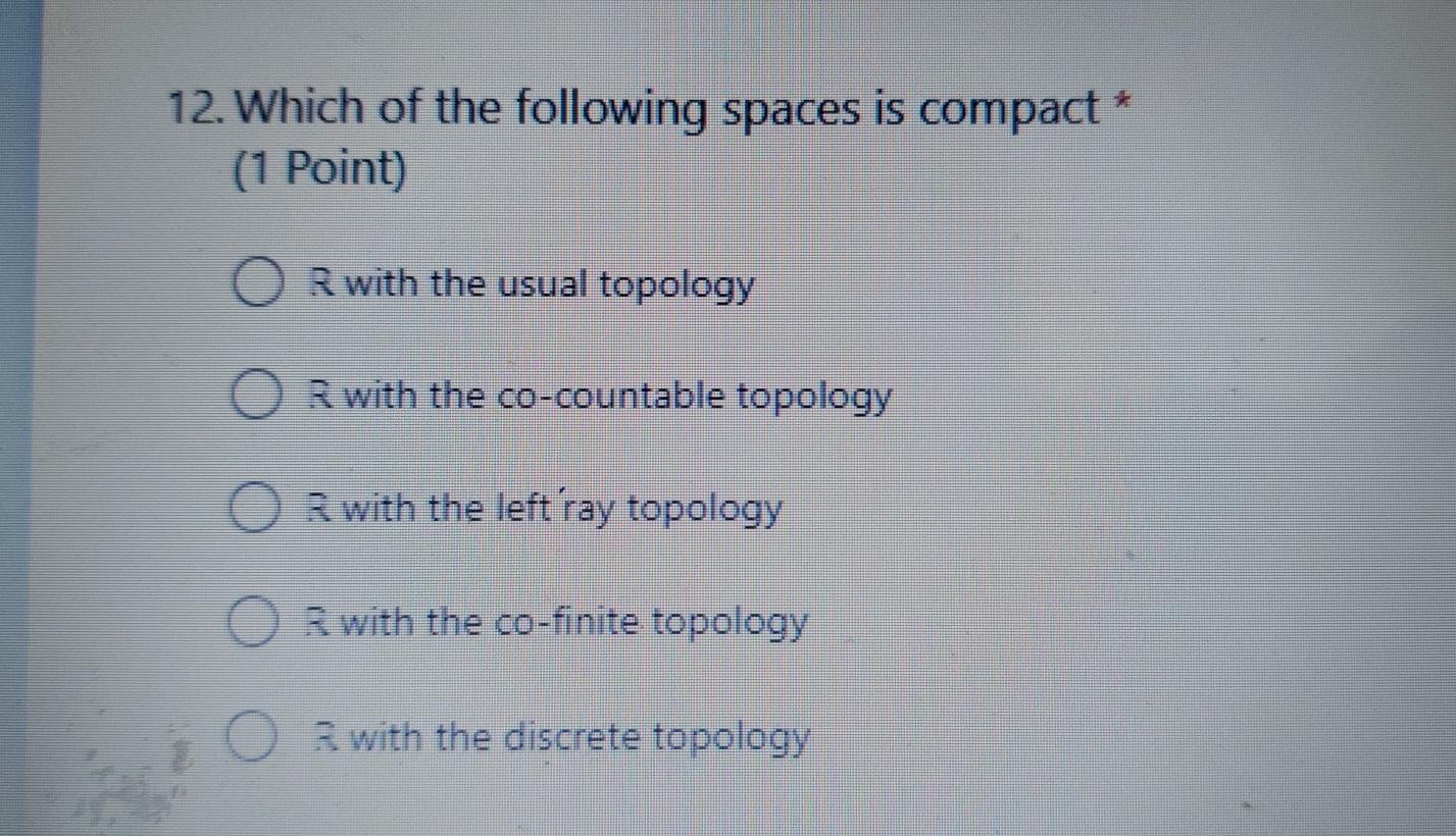 Solved 12. Which of the following spaces is compact (1 | Chegg.com