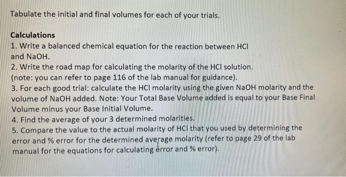 Solved Tabulate the initial and final volumes for each of | Chegg.com