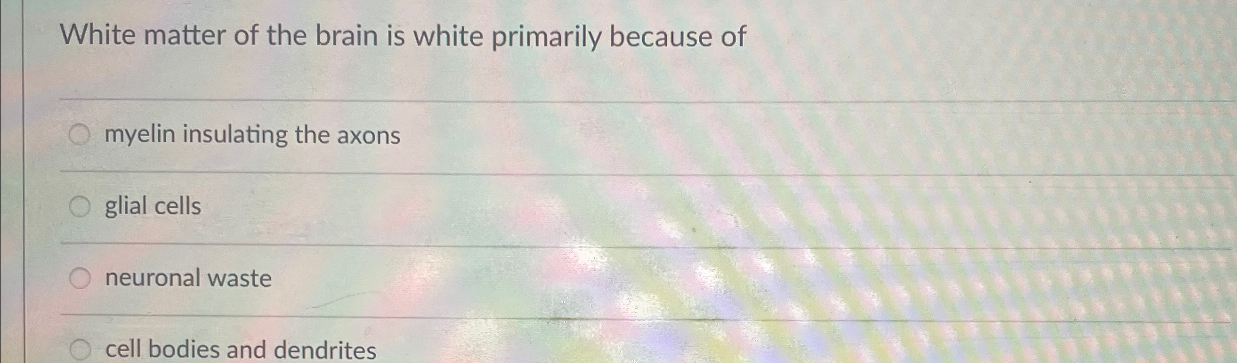 Solved White matter of the brain is white primarily because | Chegg.com