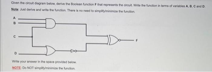 Solved Given the circuit diagram below, derive the Boolean | Chegg.com