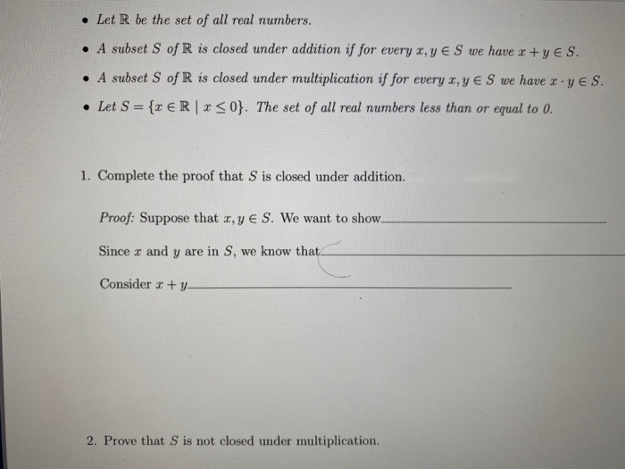 Solved • Let R be the set of all real numbers. • A subset S | Chegg.com