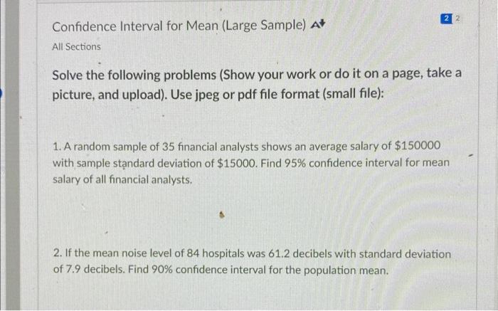 Solved Confidence Interval for Mean (Large Sample) At All | Chegg.com