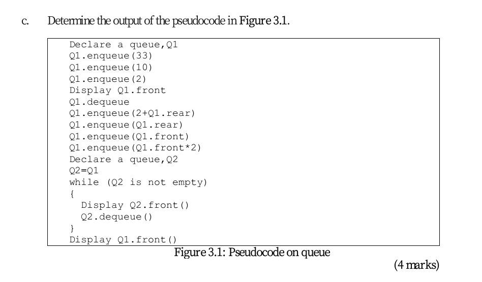 Solved C. Determine the output of the pseudocode in Figure | Chegg.com