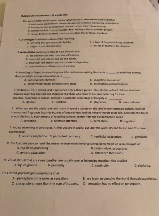 Solved Multiple Choice Questions - (1 points each) 1. The | Chegg.com