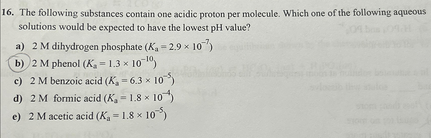 Solved The Following Substances Contain One Acidic Proton