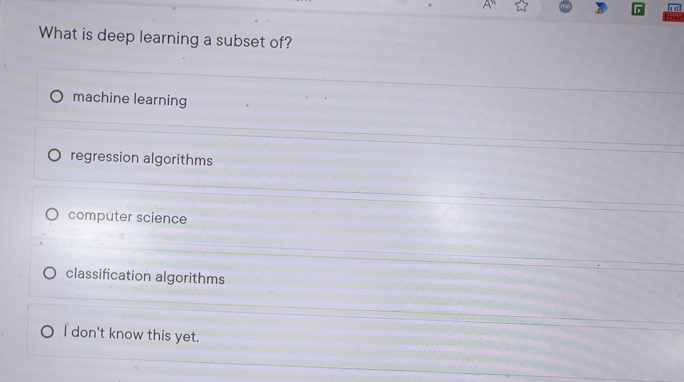Solved What is deep learning a subset of?machine | Chegg.com
