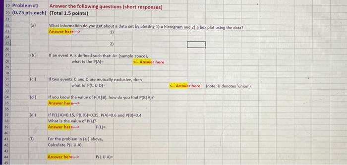 Solved 19 Problem #1 Answer the following questions (short | Chegg.com
