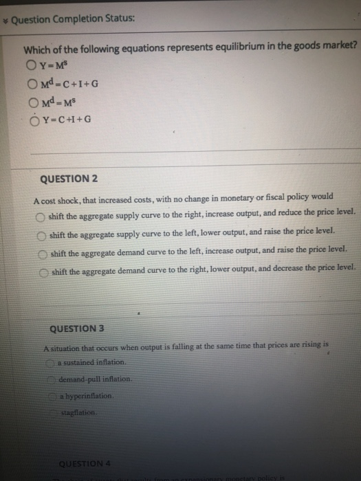 solved question completion status o decrease output... Solved Question Completion Status: Which of the following | Chegg.com