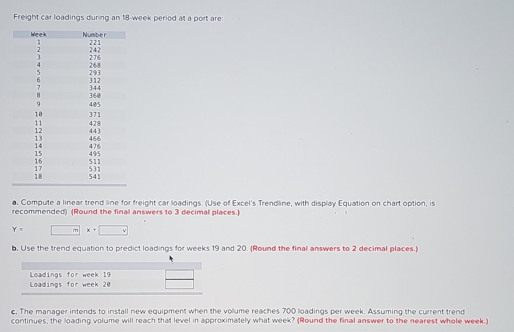 Solved Freight car loadings during an 18 week period at a