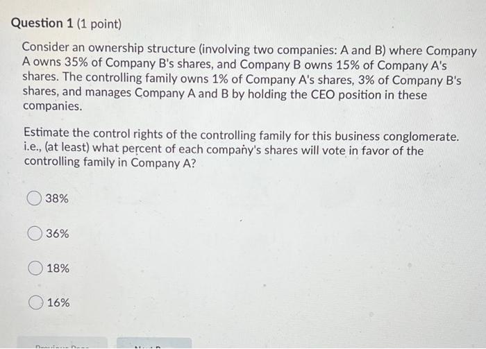 Solved Question 1 (1 Point) Consider An Ownership Structure | Chegg.com