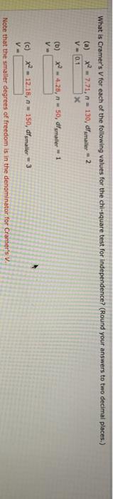 Solved What is Cramer's V for each of the following values | Chegg.com