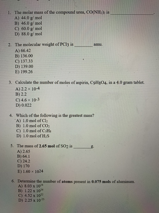 Solved 1 The Molar Mass Of The Compound Urea Co Nh2 2 I Chegg Com