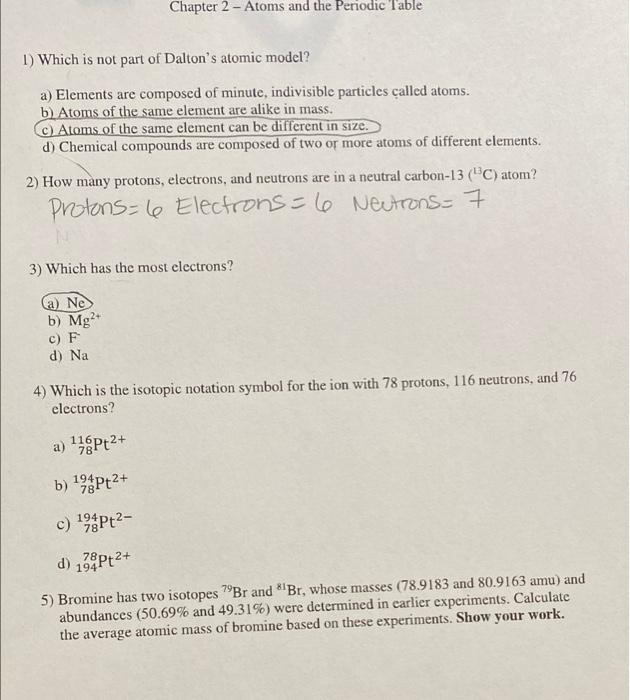 Solved Chapter 2 - Atoms and the Periodic Table 1) Which is | Chegg.com