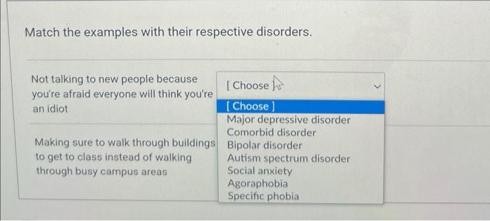 Solved Match The Examples With Their Respective Disorders. > | Chegg.com