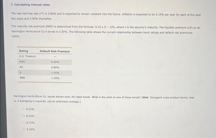 Solved 7. Calculating interest rates The real risk-free rate | Chegg.com
