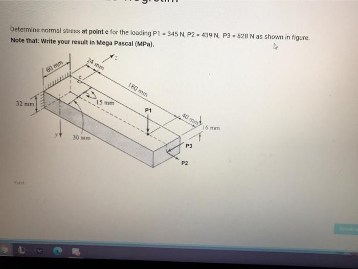 Solved Determine normal stress at point c for the loading P1 | Chegg.com