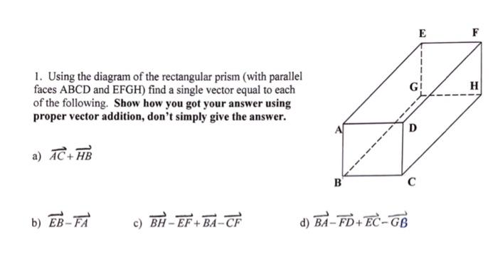 Solved 1. Using the diagram of the rectangular prism (with | Chegg.com