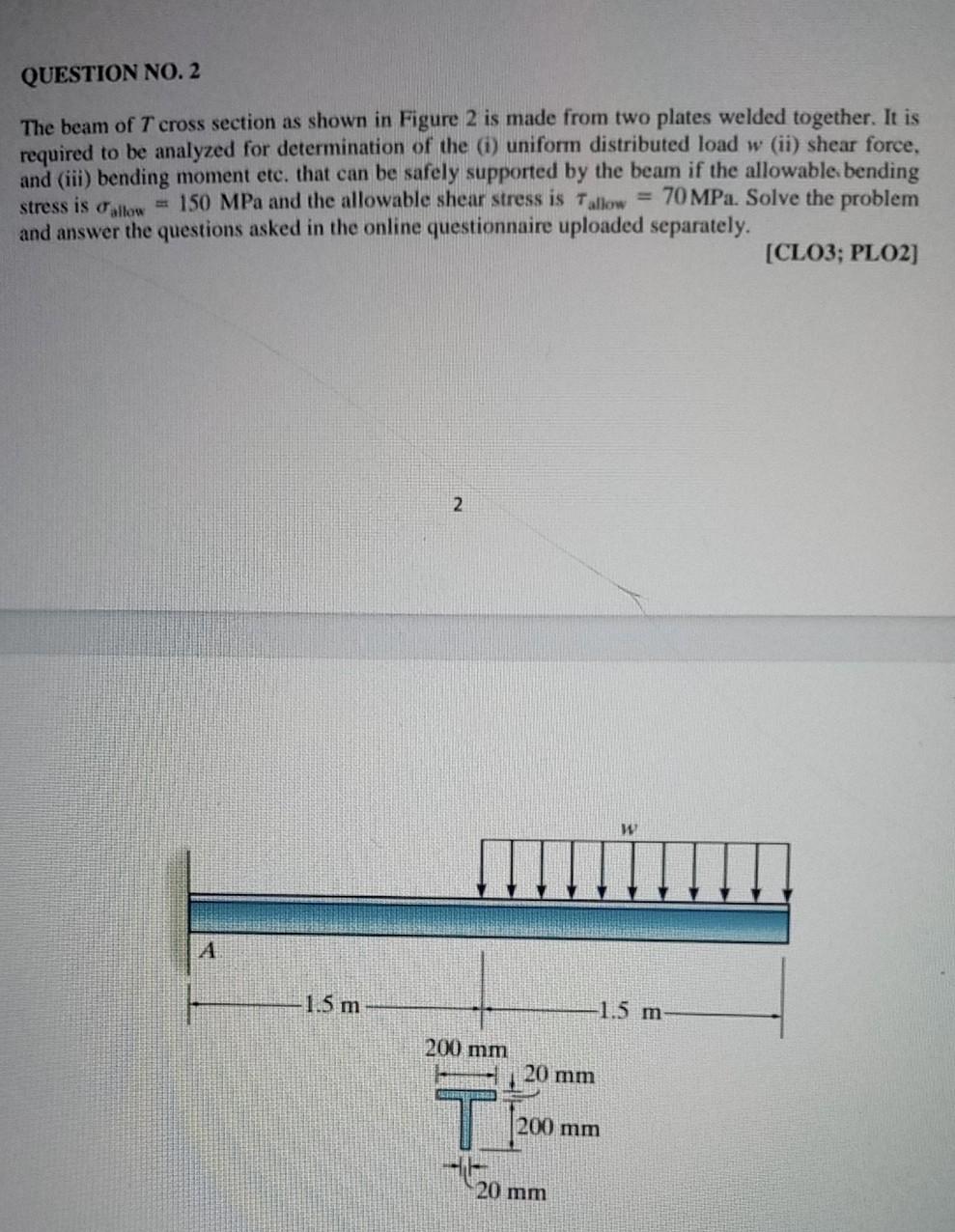 Solved QUESTION NO. 2 The beam of T cross section as shown | Chegg.com
