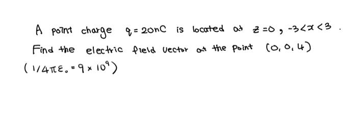 Solved A point charge q=20nC is located at 2=0,₂ -3 | Chegg.com