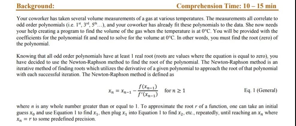 Solved Background: Comprehension Time: 10 - 15 min Your