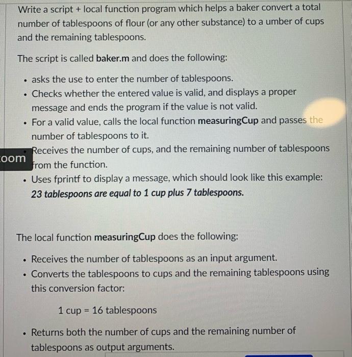 Solved Write a script + local function program which helps a | Chegg.com