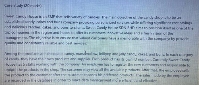 Solved Case Study (20 marks) Sweet Candy House is an SME | Chegg.com