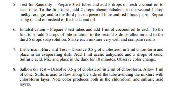 Solved 5. Test for Rancidity - Prepare 3test tubes and add 5 