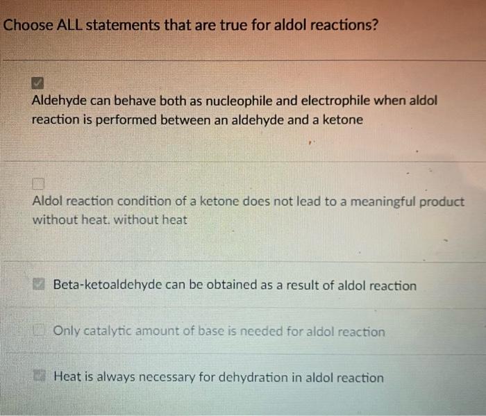 Solved Choose ALL statements that are true for aldol | Chegg.com
