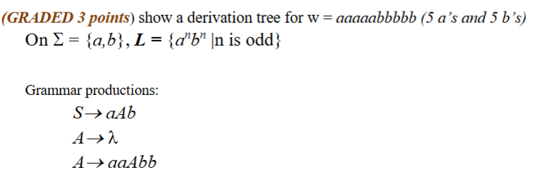 Solved (GRADED 3 ﻿points) ﻿show a derivation tree for | Chegg.com