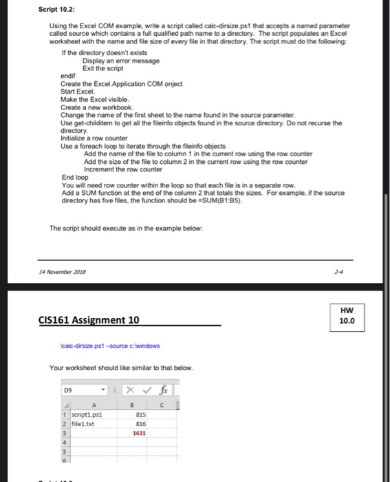 Solved Script 10 2 Using The Excel Com Example Write A Chegg Com