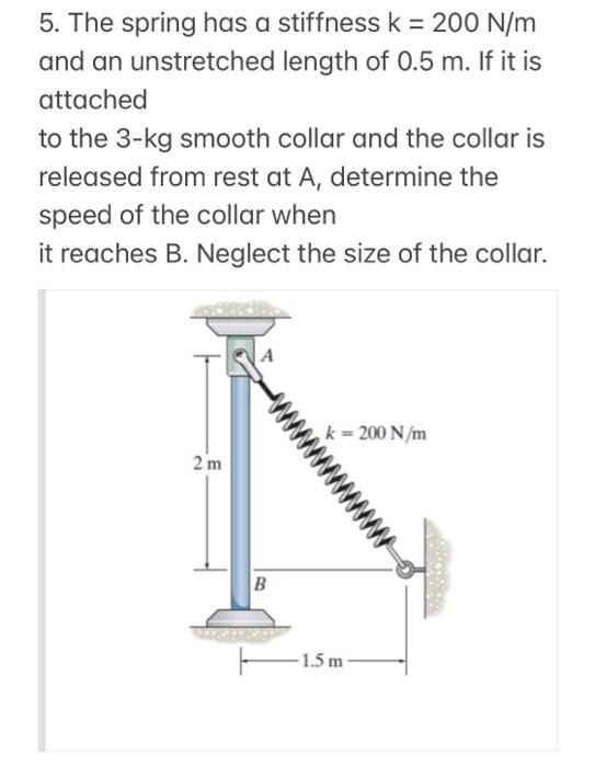 Solved 5. The spring has a stiffness k = 200 N/m and an | Chegg.com