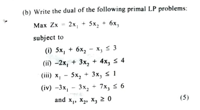 Solved (b) ﻿Write the dual of the following primal LP | Chegg.com