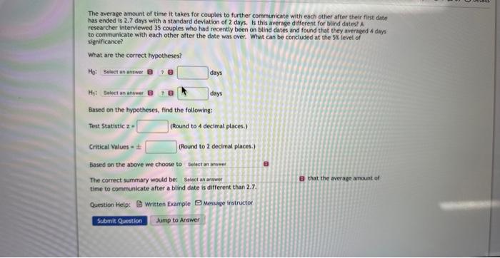 Solved The average amount of time it takes for couples to | Chegg.com