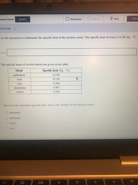 Solved Determine The Specific Heat Of The Mystery Metal Chegg Com