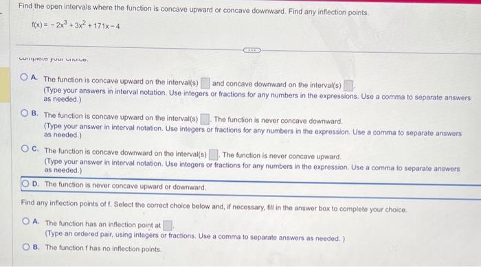 Solved Find the open intervals where the function is concave | Chegg.com